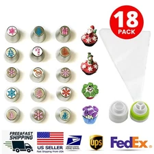18PACK Russian Icing Piping Tips Christmas Nozzles Pastry Bag & Coupler Set