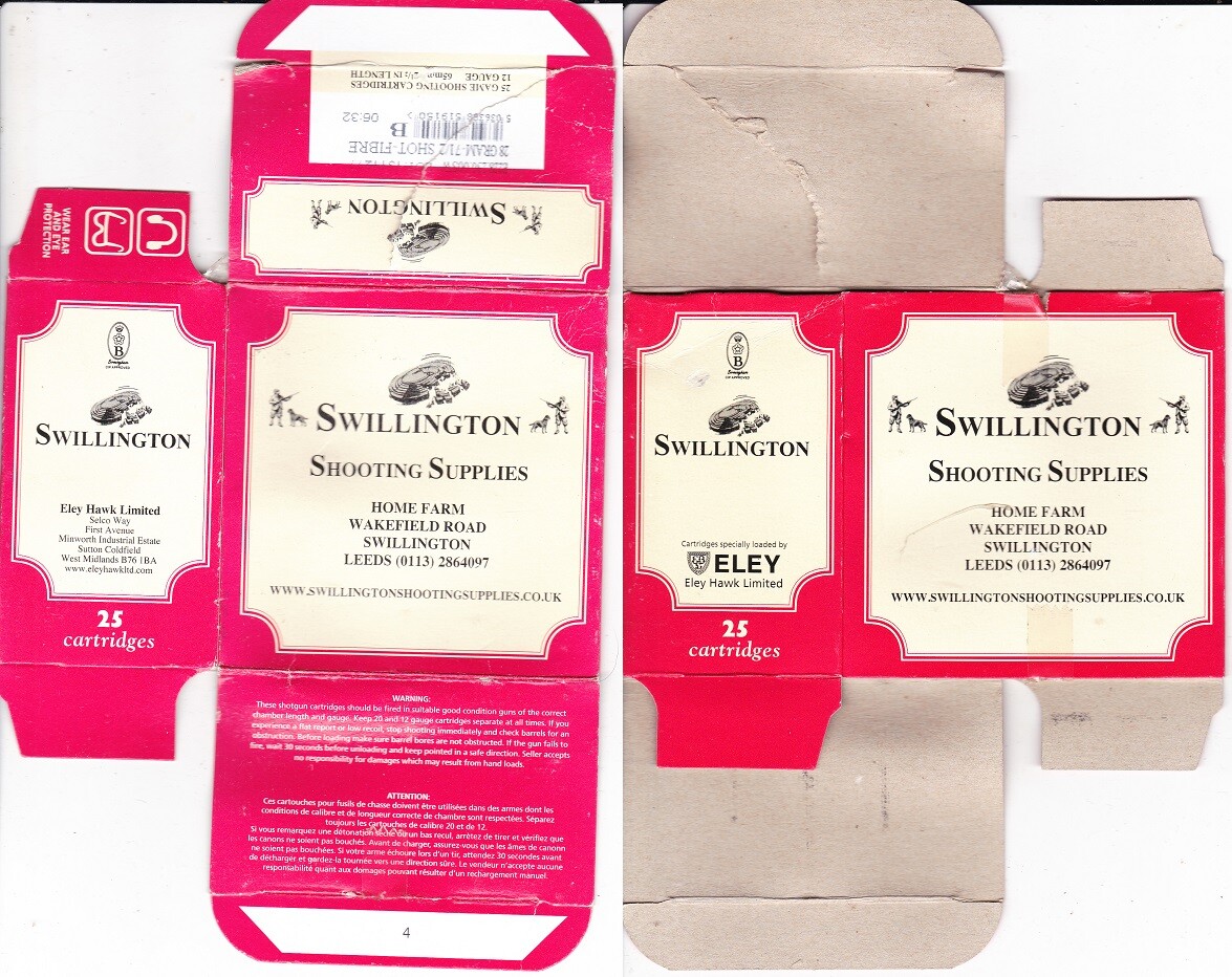 2012A ELEY SWILLINGTON SHOOTING SUPPLY 12g 65mm 28g No 7 1/2 MT