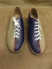 VTG NEW NOS Blue Red Tan Leather Soles Upper Bowling Rental Shoes Womens Sz 5