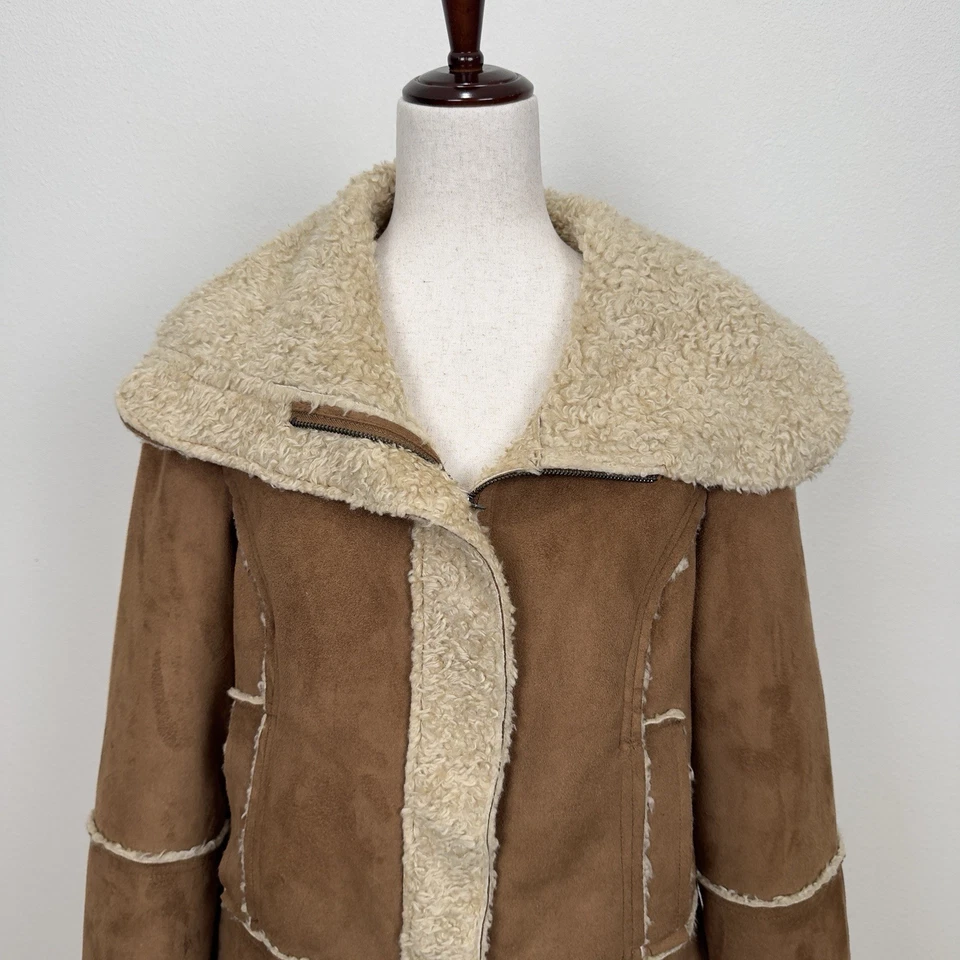 NUEVA Chaqueta Decree Para Mujer XL Tostada Imitación Gamuza Borde Piel Y2K Retro Años 2000 Otoño De Colección Foto 2 de 4