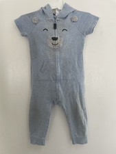 Carter's Baby Boy Cute Bear Hooded 100 Cotton Short Sleeve Jumpsuit Blue 18M