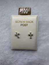 14K Gold Children s Cross Screwback Earrings