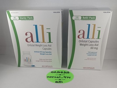 TWO BOXES: Alli-Orlistat Weight Loss Pills 60mg, 180 PILLS TOTAL! Exp 10/2027