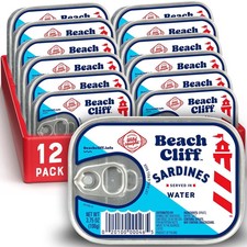 Beach Cliff Sardines in Water, 3.75 oz Can Pack of 12 - Wild Caught Sardines -