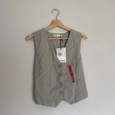 Pull&Bear Womens Grey Lined Button Down Vest (Size M / 38)