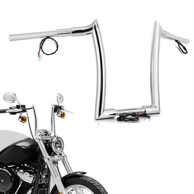 14'' Rise 8'' Pullback For Harley Softail Dyna Chrome Pre-wired Ape Handlebar