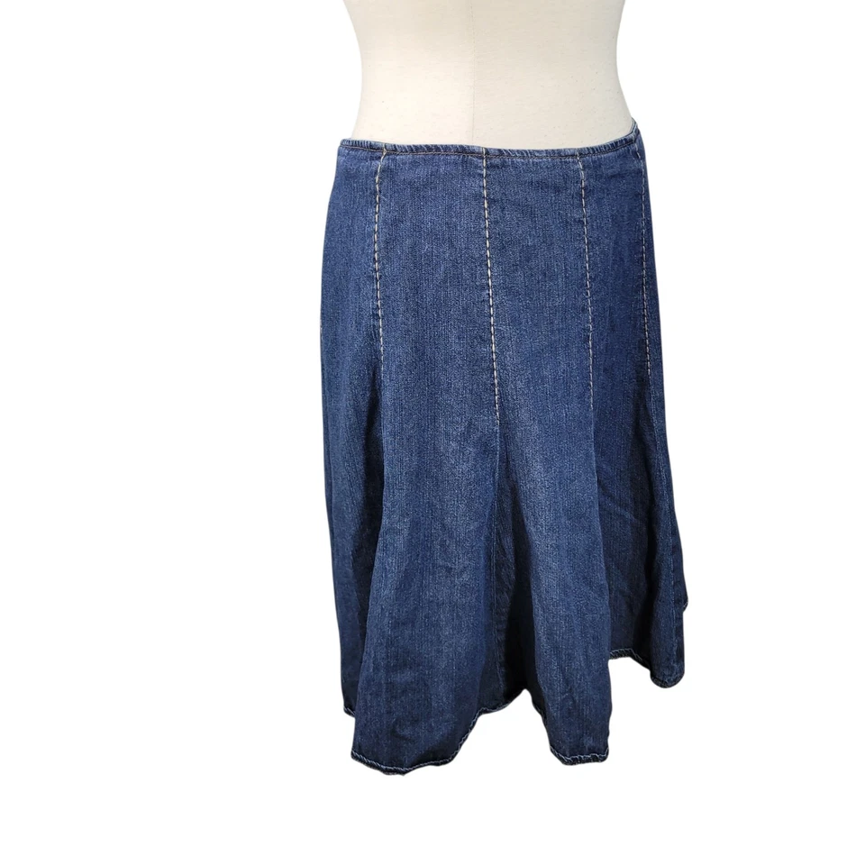 Falda Denim De Colección Y2K Talla 8 31" Cintura Azul Jean Hasta la Rodilla Acampanada Modesta Sin Abertura Foto 3 de 4