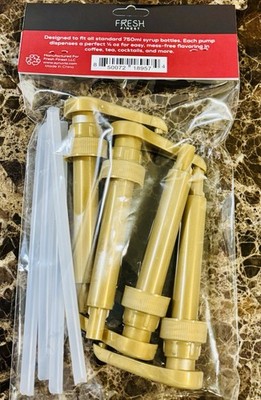 4 Pack Fresh Finest Syrup Pump Dispenser Torani Monin 750ml Coffee Syrup Gold