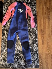 Coldfin Kids Wetsuit Size 10 Long Sleeve full zip Navy Blue Pink Ocean Swimwear