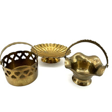 Vintage Patina Small Brass Basket Lot Display Decor Granny Style India