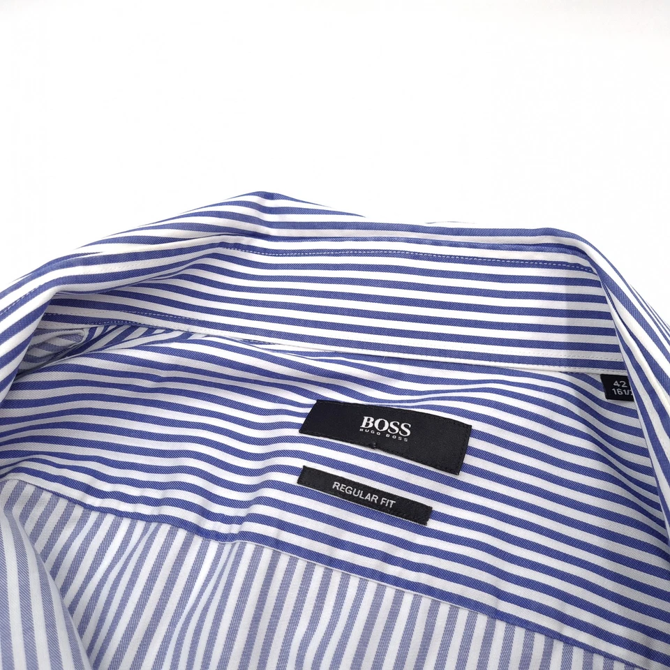 HUGO BOSS Camicia Da Uomo Formale Classica Blu A Righe Hn9 Taglia 16.5 42 - Immagine 4 di 4