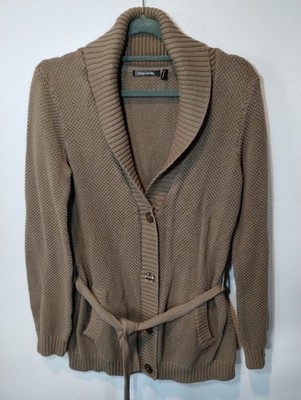Daisy Fuentes Belted Cardigan Shawl Collar Knit Sweater In Brown Women's Size M
