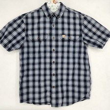 Carhartt Shirt Mens Medium Blue Gray Plaid Short Sleeve Button Up Workwear