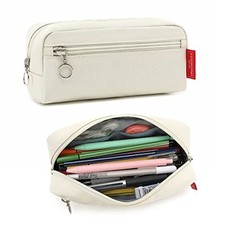 Big Capacity Pencil Pen Case Office Large Storage Simple Stationery Bag White