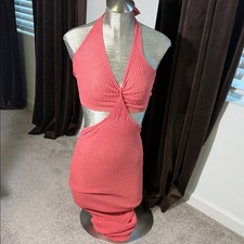 PrettyLittleThing Coral Asymmetrical Halter Dress