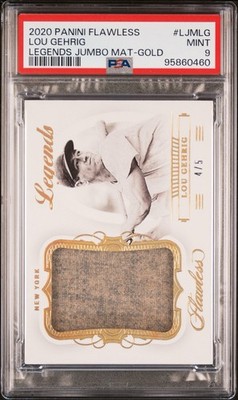 2020 Panini Flawless Lou Gehrig Legends Jumbo Materials Gold Jersey #4/5 PSA 9