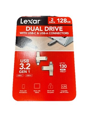 Lexar 128GB 2-in-1 Dual Flash Drive USB-C and USB-A,  Mac-Android- PC  2 PACK