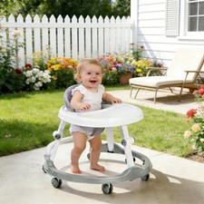Portable Baby Walker Anti-Rollover with 6 Multi-Directional Wheels Grey