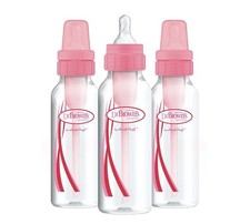 Dr. Brown's Natural Flow Anti-Colic Baby Bottles -Pink - 8oz - 3-Pack
