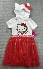 Hello Kitty Dress Girls Medium 8 White Red Hooded Tulle Skirt Bow Ears New
