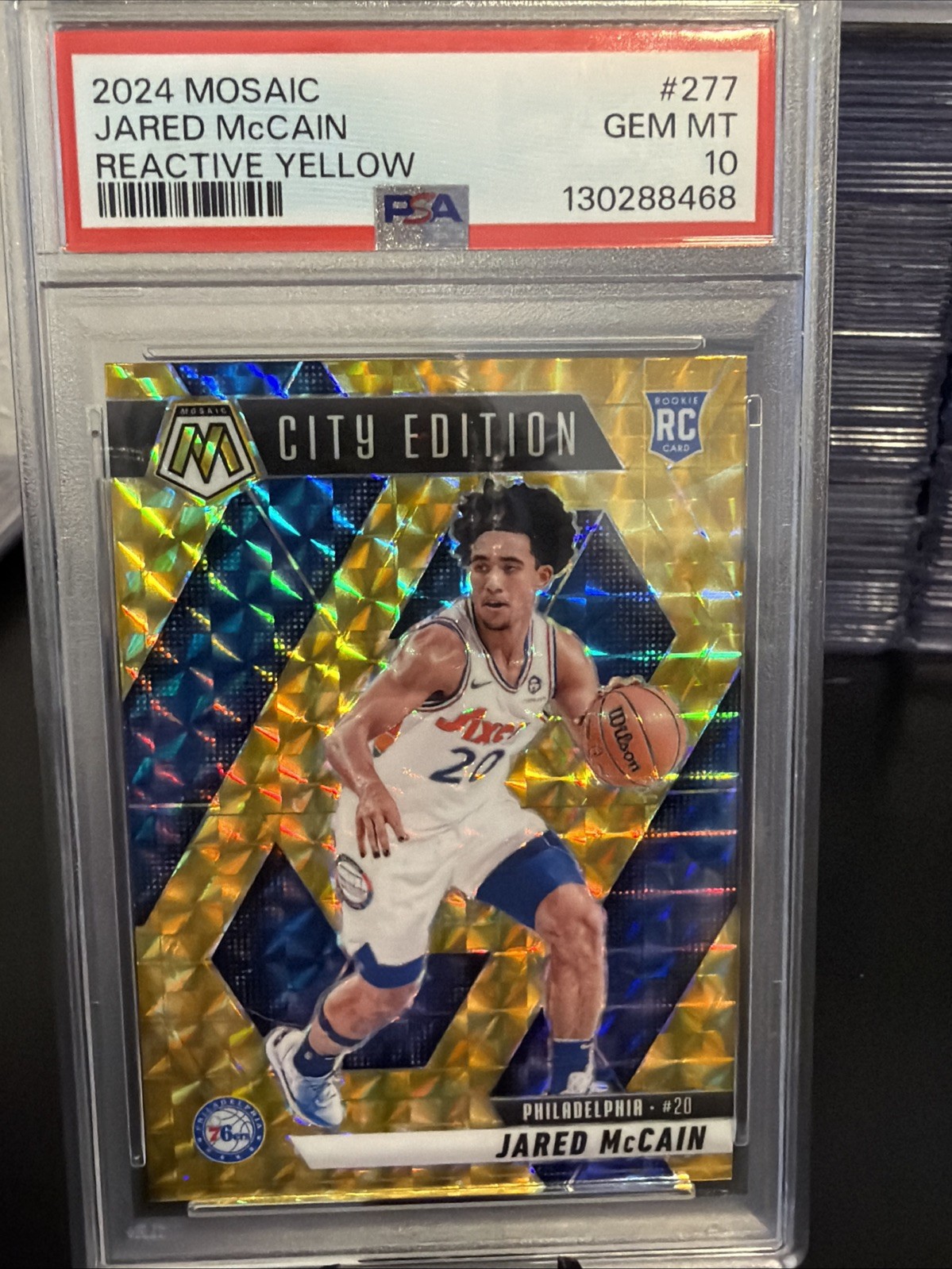 2024 Mosaic - City Edition Jared McCain #277 Reactive Yellow Mosaic Prizm (RC)