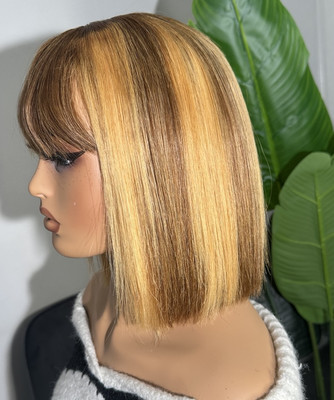 HD Lace Fransen Bob Perücke mit Pony - 10 cm Echthaar