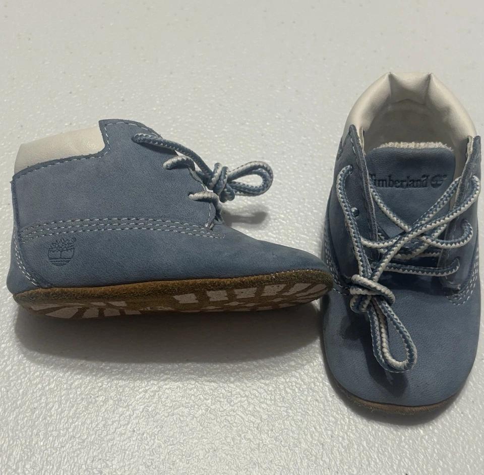 Timberland синий ботинки мягкая подошва младенца кроватки ребенка ясельного возраста шнурует вверх размер 1 - Изображение 3 из 4