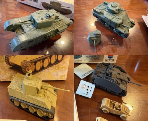 Lot of 4 built WWII plastic model tanks – 3 Airfix, 1 Nitto 1/76 scale + bonus