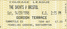Norhampton Saints�v�Bristol 14 Sep 1996 Northampton RUGBY TICKET