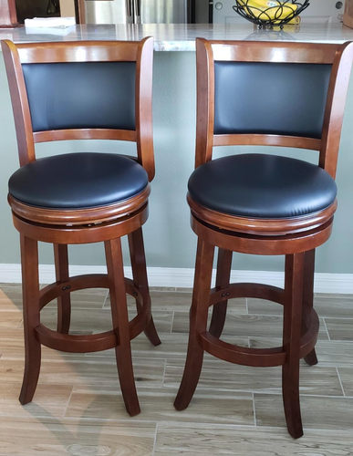Swivel Bar Stool Set of 3 High Back Wood 29 Inch Barstool Kitchen Pub Cherry NEW - Picture 4 of 11