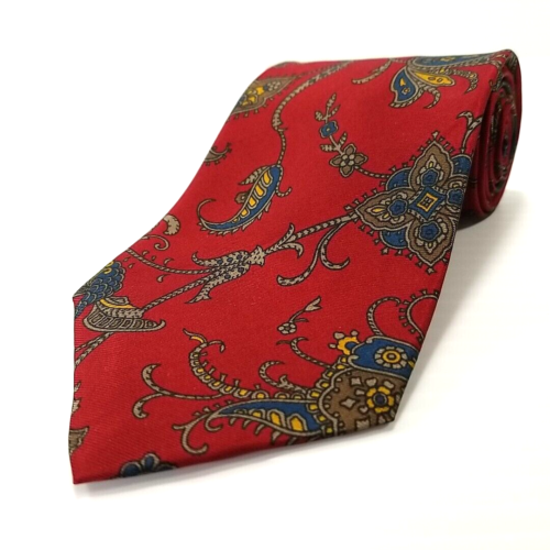 GANT Luxury Tie Red Blue Floral Paisley Pattern Printed Silk Necktie 55" x 3.5"