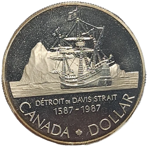 1987 Detroit Davis Strait Canada Silver Dollar Proof $1 Coin .500 .375 ASW