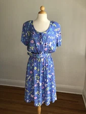 BEAUTIFUL VTG CALIFORNIA LOOKS Blue Floral Belted Open-back Dress SZ 14p