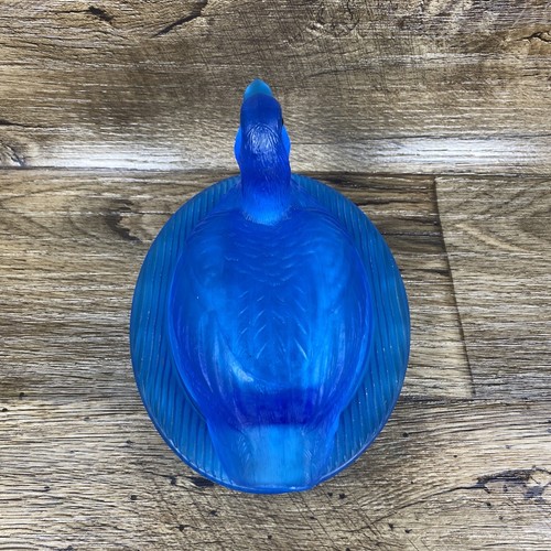 Vintage Westmoreland Blue Glass Duck on Water Covered Dish Two Small Chips - Picture 7 of 18
