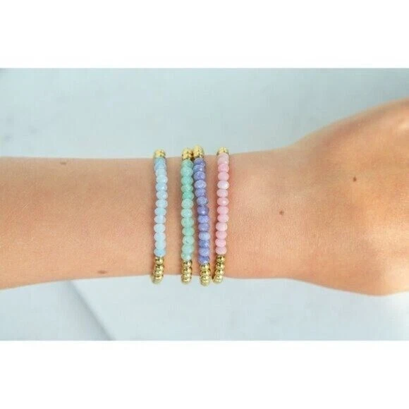 Pulseira elástica de pedra lavanda impermeável ouro pedra preciosa pulseira elástica pilha - Imagem 4 de 4