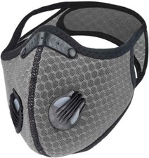 Face Mask Mesh Filter Valves Adjustable Nose Neck Strap Gray Washable Reusable