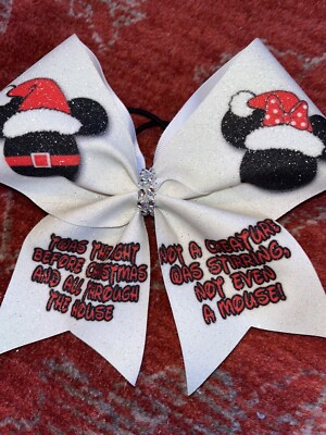  Twas The Night Before Christmas  Mouse Glitter Stiff Cheer Bow White