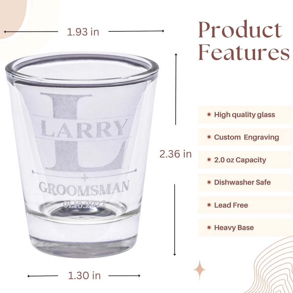 Набор персонализированных рюмок для женихов — набор рюмок на заказ с гравировкой 2 унции - Изображение 4 из 4