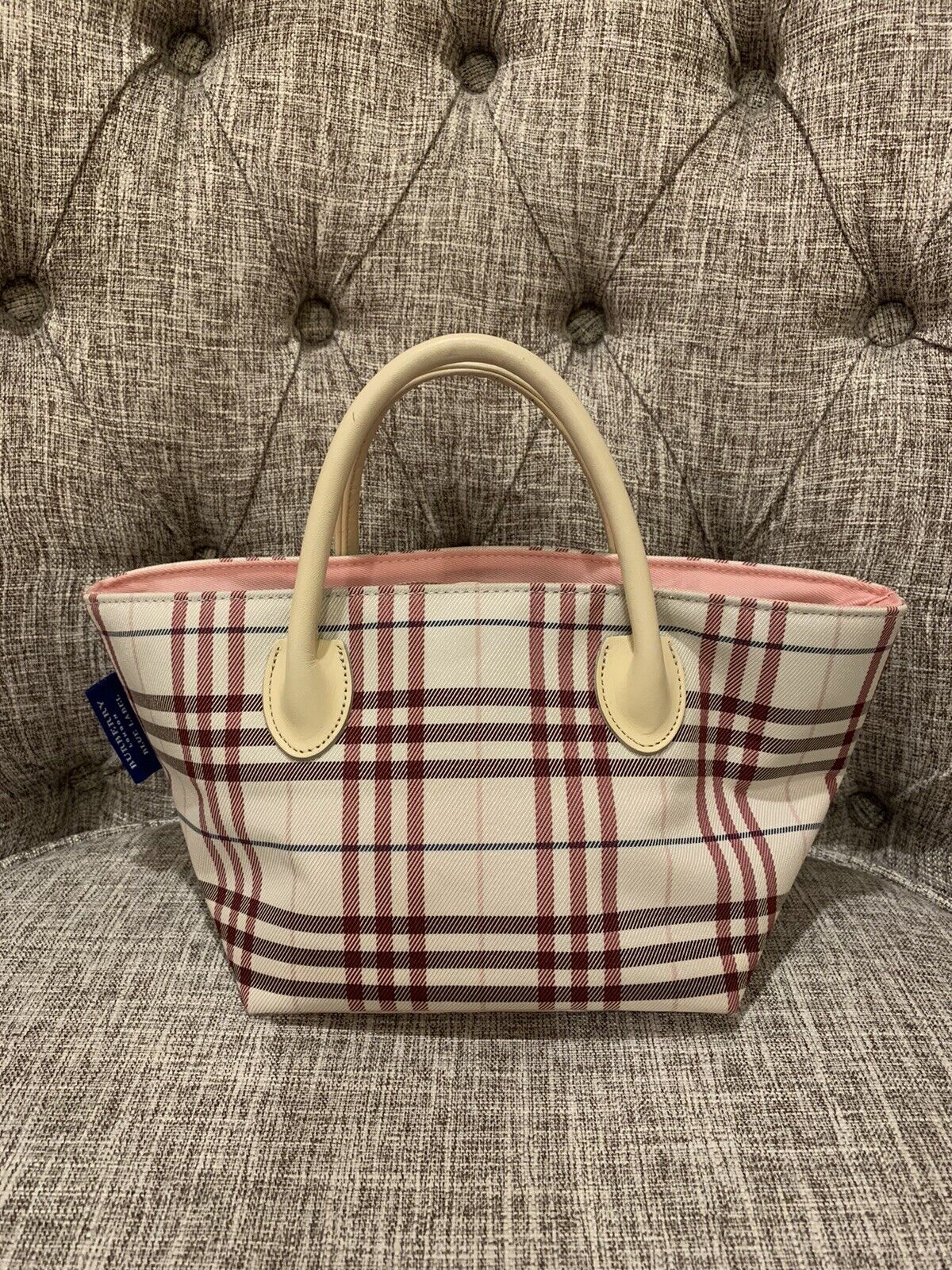 Burberry Nova Check Hand Bag Nylon 2Way Beige T-03-1 Auth tb553