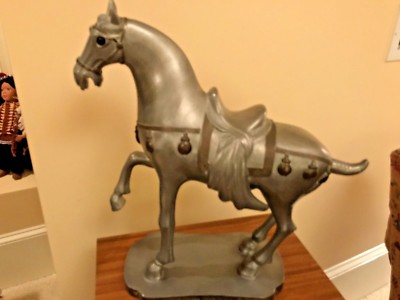 ANTIQUE ORIGINAL HANDMADE SOLID PEWTER HORSE (16'' x !4'')