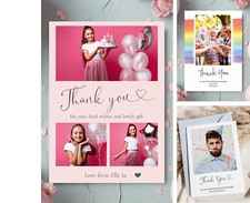 Personalised Photo Birthday Thank You Cards - All ages 16th, 21st, 30th (H7) 