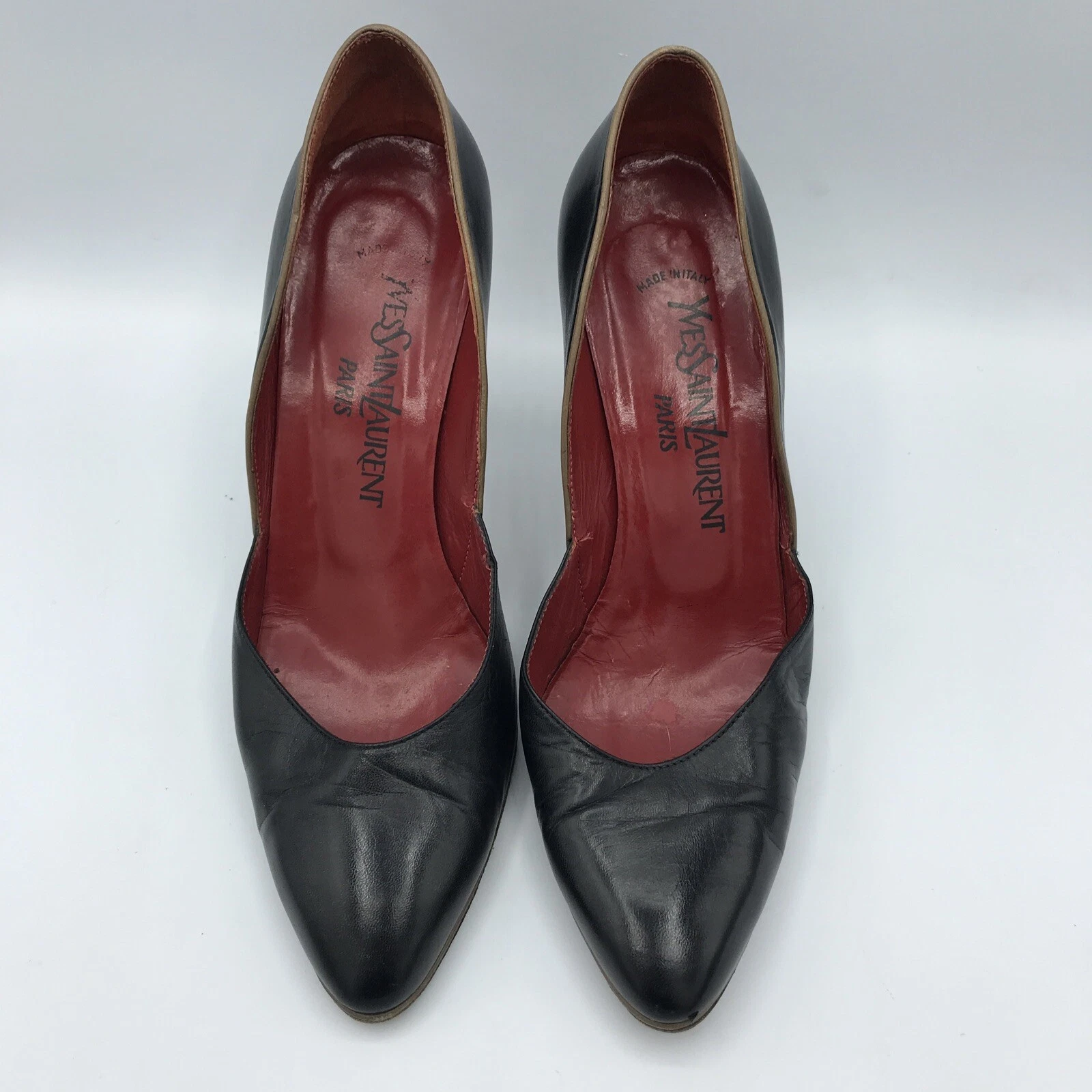 SAINT LAURENT (YSL) Decolte vintage Yves Saint Laurent nere in pelle con tacco a punta misura 8 5 M