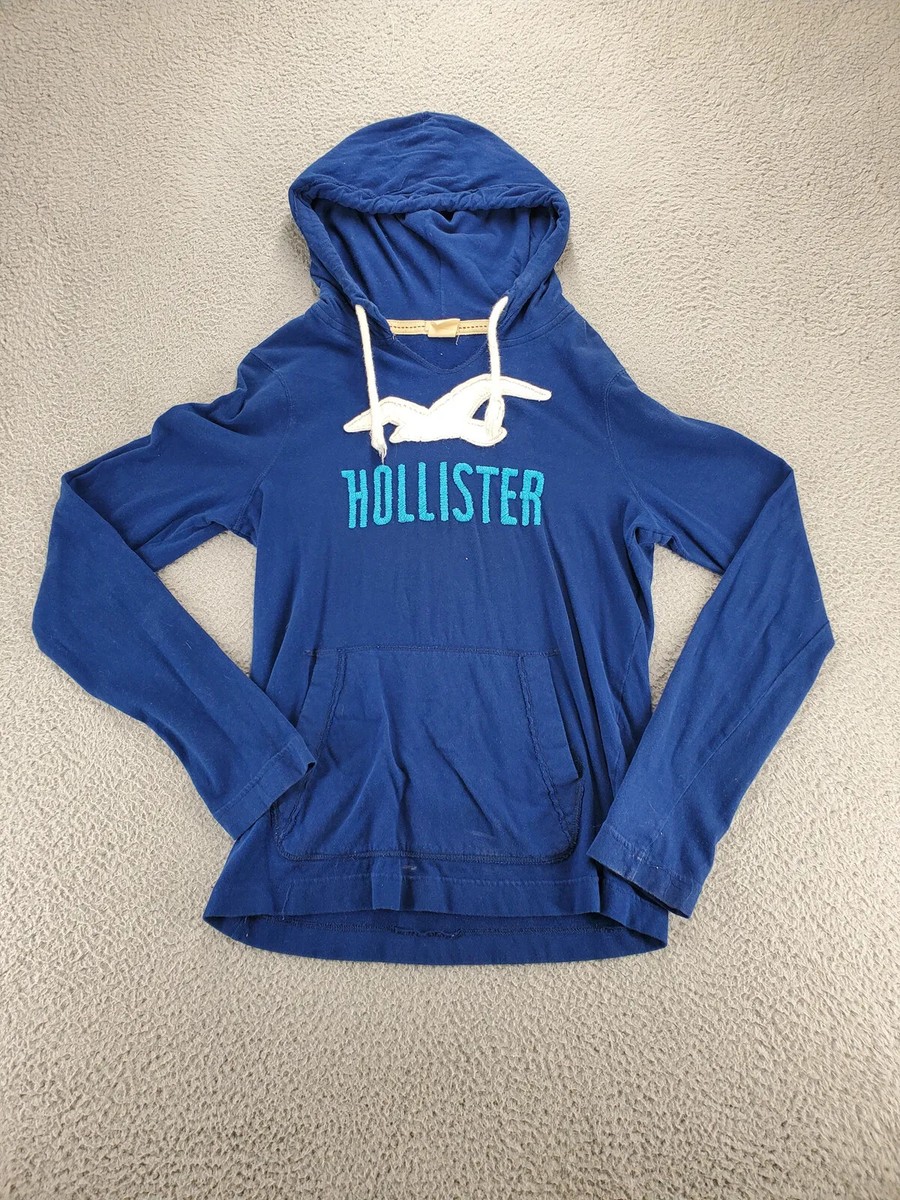 Hollister Jacket Womens Medium Blue Spell Out Surfer Cut Pullover Hoodie