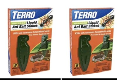 2 Boxes TERRO Outdoor Liquid Ant Killer 8 Bait Stakes Ready To Use T1813