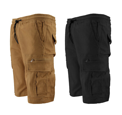 Men's Drawstring Elastic Waist Lightweight Multi Utility Pocket Cargo  Shorts