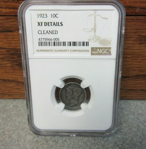 1923 Winged Liberty Head or Mercury Silver Dime NGC : XF Details : Die Crack
