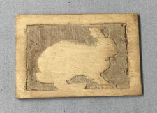 Small Folk Art Wood Plaque Carving Rabbit Signed Mildred Kehoe 4 In by 2.75 In