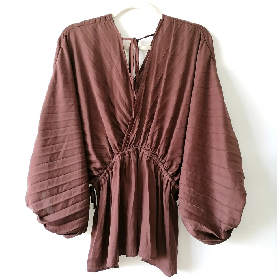 Blusa Top Semilla Mostaza Mujer Marrón Chocolate Manga Dolman Peplum Talla S Foto 2 de 4