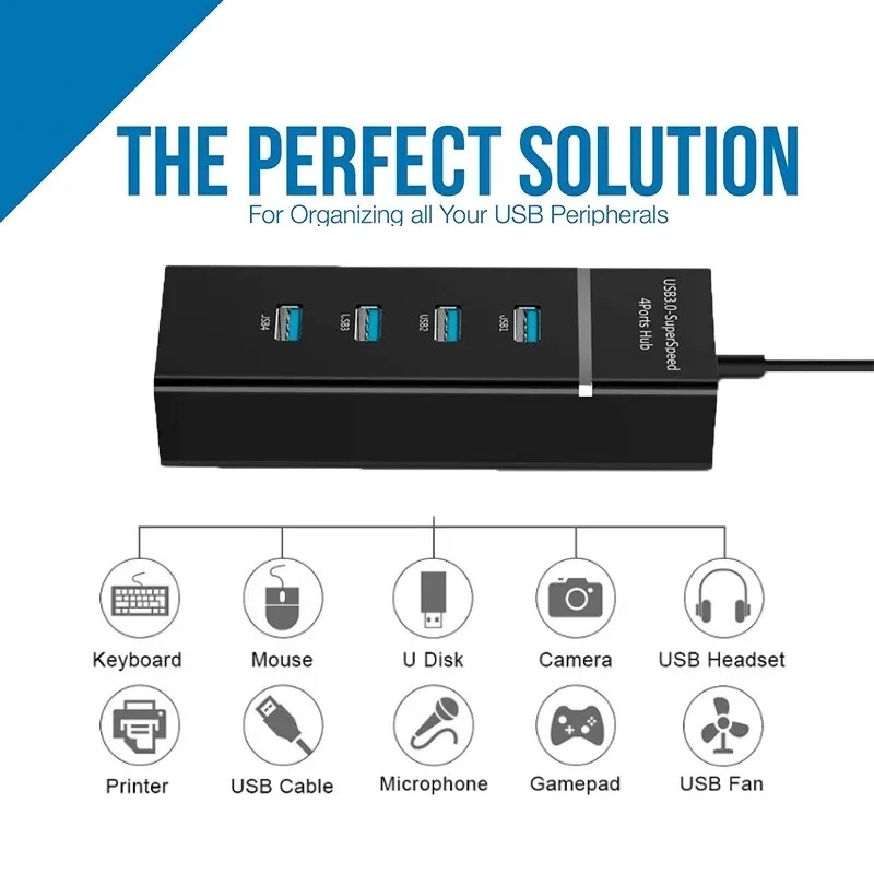4-Port USB 3.0 Hub for Laptop & PC - High-Speed Data Transfer & Extra Ports
