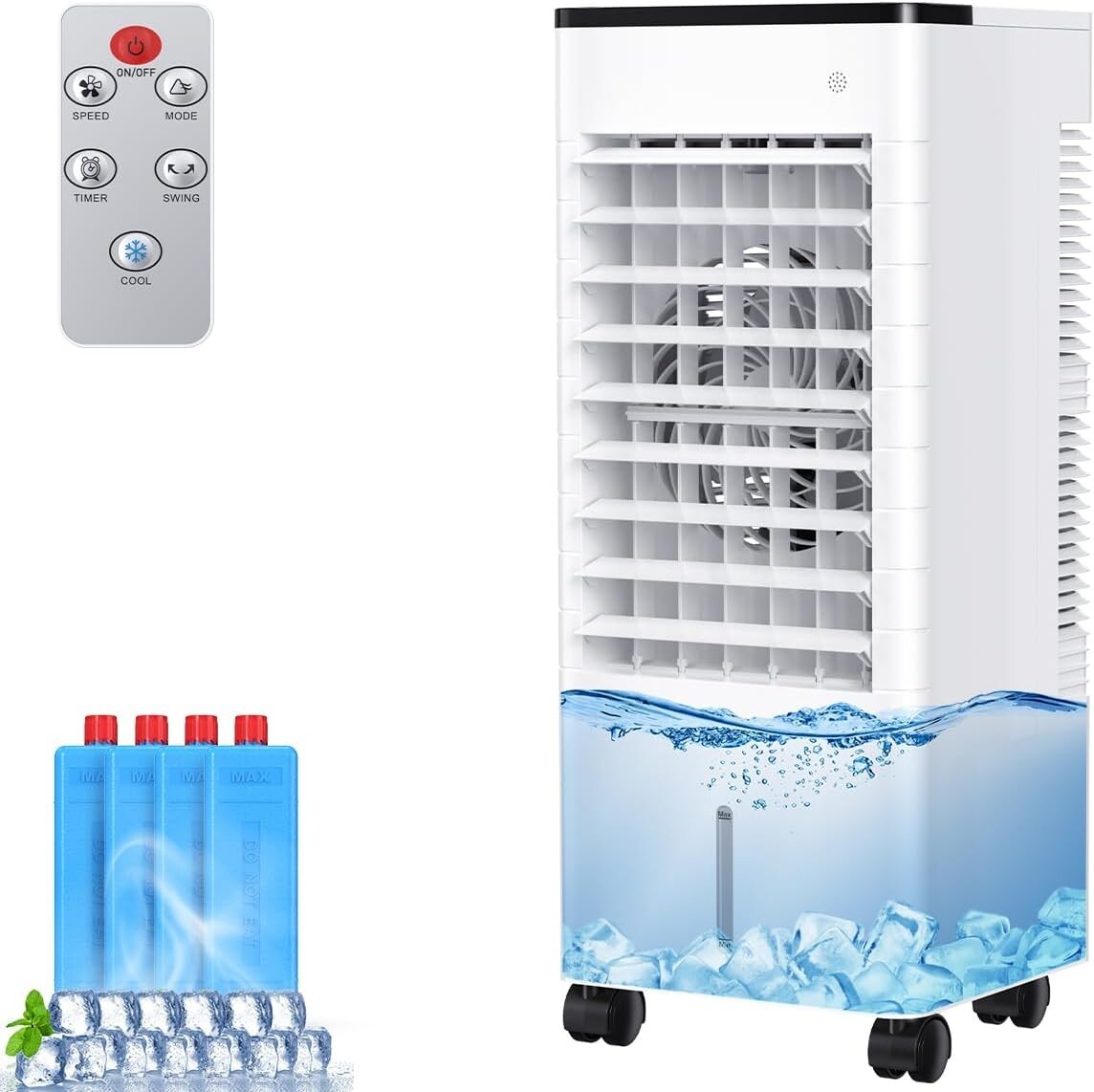 Conditioner, 3-IN-1 Evaporative Air Cooler Humidifier Cooling Fan with 6L Dual W